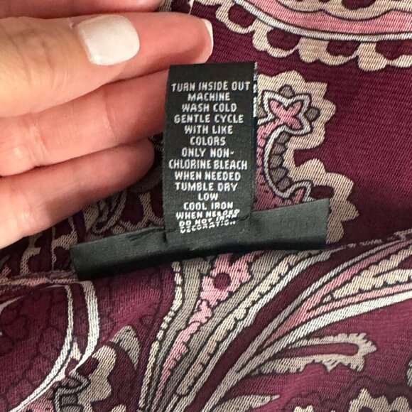 INC Burgundy Paisley Sheer Beaded V Neck 3/4 Sleeve Blouse Tunic Size Small EUC - Picture 7 of 9